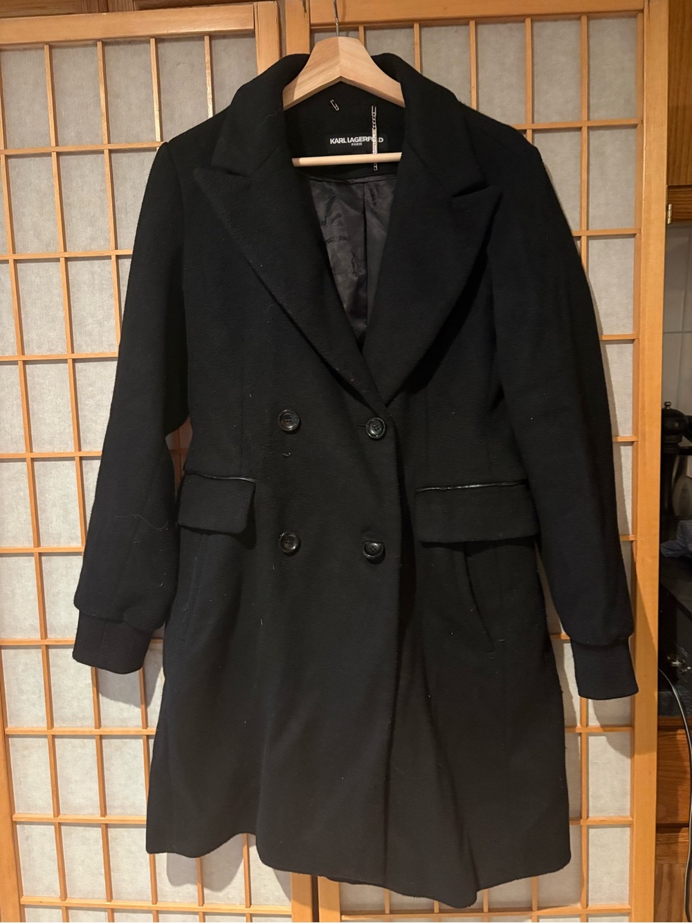 Karl Lagerfeld Black Double-Breasted Pea Coat